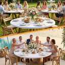 BDDC Fitted Round Table Cover - Fits 45"-56" Diameter Round Tables, Stretchy Spandex White Tablecloth, Washable & Wrinkle-Resistant Tablecloth for Indoor/Outdoor Picnics, Patios & Events