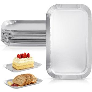 8" x 4.8" Silver Paper Plates, Rectangle Silver Dessert Plates, 30 Pack Silver Plates Disposable for Dessert, Sushi, Sliced Cake, Birthday, Wedding and Party