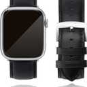 Leather Watch Bands Compatible with Apple Watch 49mm 46mm 45mm 44mm 42mm 41mm 40mm 38mm, Top Grain Leather Replacement Straps for iWatch Series 11 10 9 8 7 6 5 4 3 2 1 SE3/2/1 Ultra3/2/1 (Black Leather (Silver Hardware))