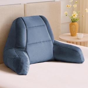 Reading Pillows for Sitting in Bed Adult, Back Pillow for Bed Sitting Up, Backrest Pillows with Shredded Foam for Adult&Teens, Support Pillow with Arms for Beds, Couch, Floor, 20in, Navy Blue