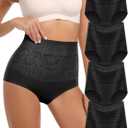 MEIYATING Women's Cotton Underwear Super Stretchy High Waisted Postpartum Tummy Control Ladies Panties Briefs 4 Packs (X-Large, Black)