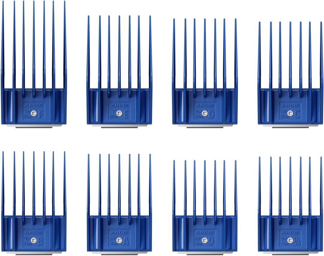 Andis 13105 8-Piece Universal Attachment Snap-On Comb Set; Sizes: 5/8", 11/16", 3/4", 13/16", 7/8", 15/16", 1", 1-1/4", Blue