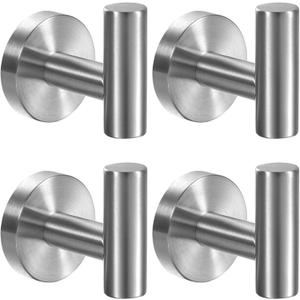 Kruodop Towel Hooks for Bathroom,4 Packs Wall Mount Towel Holder,Black Matte Wall Robe Hook,Stainless Steel Heavy Duty Door Hanger Towel Hook for Kitchen, Bedroom,Hotel,Pool,Coats - Silver