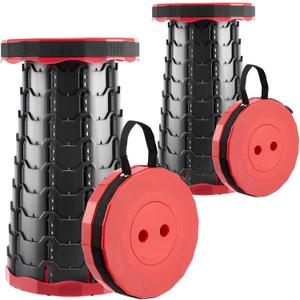 Doseno Upgraded Foldable Stool Thickened, Portable Collapsible Stool Retractable Stool for Fishing, Hiking Tours, BBQ, Parties, Outdoor Activities (Red, 2pack)