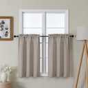Lecloud Bessie Stone Kitchen Curtains 36 Inch Length 2 Panels Set, Faux Linen Textured Light-Filtering Short Curtains for Small Windows Basement Dining Room, Dual Rod Pocket, Each 30 W x 36 L