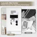 Key and Mail Holder for Wall, Key Holder with Chalkboard and Long Storage Box, Key Hanger with 3 Sturdy Hooks for Coat, Dog Leash, Entryway Mail Organizer (White)