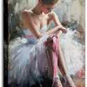 Pink Ballerina Girl Canvas Wall Art Ballet Lover Wall Decor Picture, 16"L x 12"W