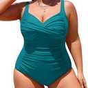 Yonique Women Plus Size One Piece Swimsuits Tummy Control Bathing Suits Twist Front Ruched Swimwear, Size 18W