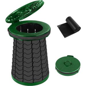 Portable Toilet for Camping, Adjustable Portable Camping Toilet, Luggage Toilet with Lid, Strap, Toiletry Bag for Camping, Hiking, Travel and Car (Green)