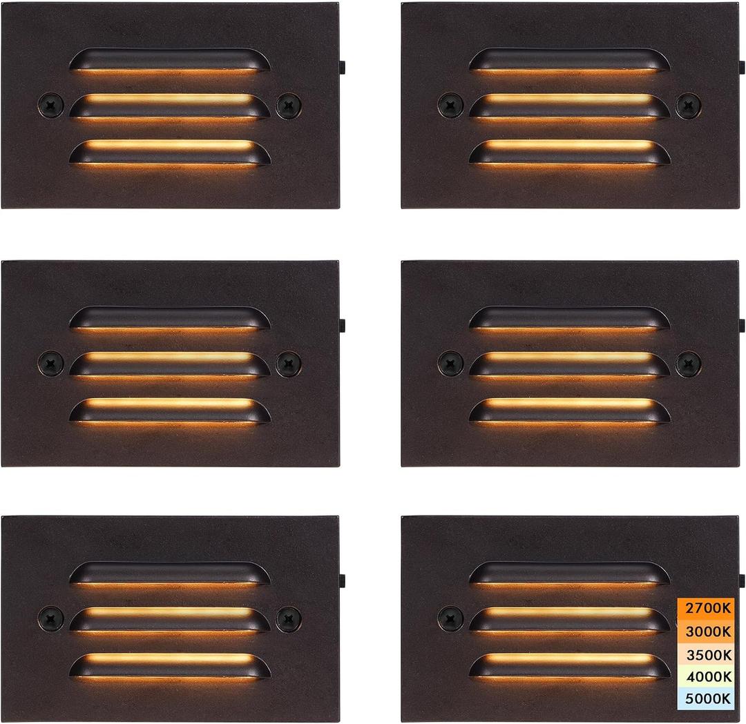 CLOUDY BAY 4 Inch 5CCT 12V 4W Low Voltage LED Step Light with Horizontal Louvered Faceplate for Steps Decks Stairs,Outdoor Stair Lights,Wet Locations,6 Pack,Oil Rubbed Bronze