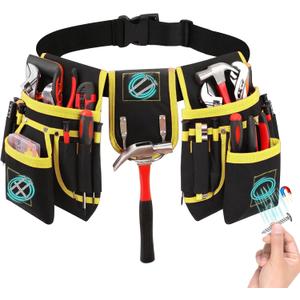 Tool Belt with 27 Pockets and 3 Magnetic Zones, Freely-Combinable, Heavy-Duty yet Lightweight Tool Pouch & Tool Belts for Men: Electricians, Carpenters,DIYersA Great Gift Fathers and Husbands(Yellow)