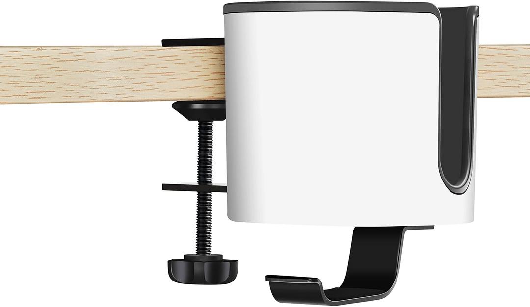Luxury 2-in-1 Anti-Spill Cup Holder with Under Desk Headphone Hanger (White)