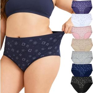7 Pack Women's Underwear Cotton Briefs Ladies Panties Floral Print Hipsters XL-6XL Pantys