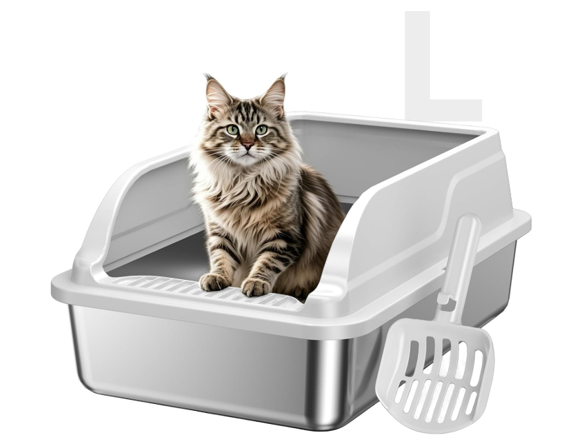 Stainless Steel Cat Litter Box, Large Odor-Free High-Sides
Low entry for easy access, suitable for senior & all cats, entry grid cleans paws, non-slip rounded edges, scoop included