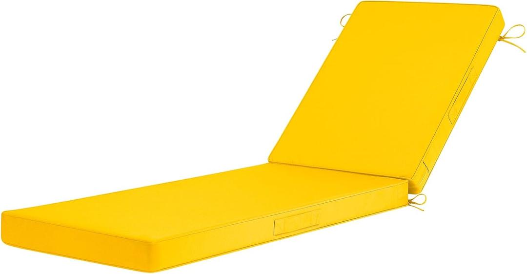 Basic Beyond Chaise Lounge Cushions Outdoor, 3-Layer Waterproof Outdoor Furniture Cushions with Removable Cover and 4 Ties, 72"x21"x3" Patio Lounge Chair Cushions for Outdoor Furniture, Yellow