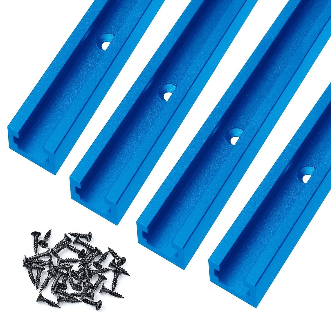 Aluminum 36 Inch T-Track with Wood ScrewsDouble Cut Profile Universal with Predrilled Mounting Holes -Woodworking and ClampsFrosted Surface Anodized - 4 PK (Blue)