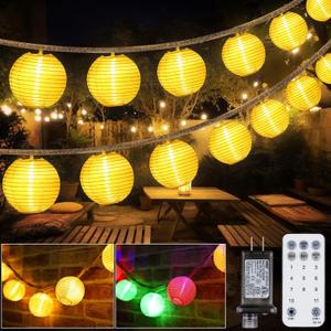 StarryEver Patio Lights Plug in 40ft 40LED Warm White & Multicolor Mini Lantern Lights Waterproof, Hanging Hemp Rope String Lights Indoor Outdoor with Remote, Timer for Porch Garden Balcony Party