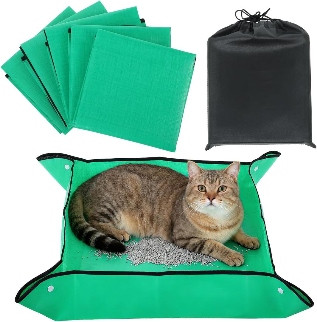 5 Packs Portable Travel Litter Box for Cats,26x26 Inches Foldable Litter Box for Travel,Waterproof Litter Box Mat with Storage Bag for Car Plane Hotel