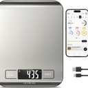 Ultrean Smart Food Kitchen Scale with Nutritional Calculator, App for Macro & Calorie Tracking, AI Scan, Digital Grams and Ounces for Weight Loss, Rechargeable, Stainless Steel, 33lb /15kg