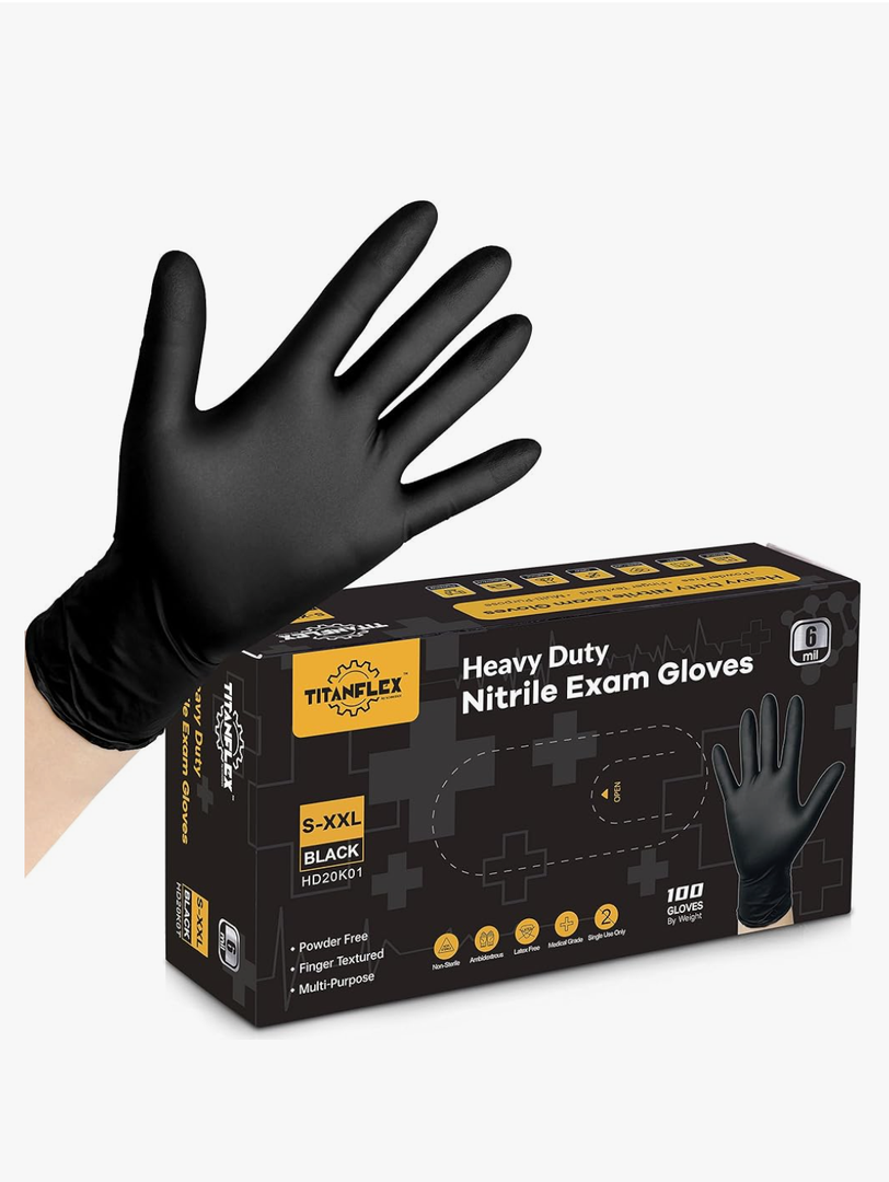 TitanFlex Disposable Nitrile Exam Gloves, 6-mil, Black, Heavy Duty Disposable Gloves, Cooking Gloves, Latex Free, Powder Free, XL