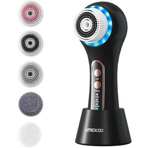 UMICKOO Face Scrubber Exfoliator,Facial Cleansing Brush Rechargeable IPX7 Waterproof with 5 Brush Heads,Electric Face Spin Brush for Exfoliating, Massaging and Deep Cleansing