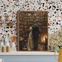 Moody Library Couple Framed Canvas Wall Art 16x24 inch