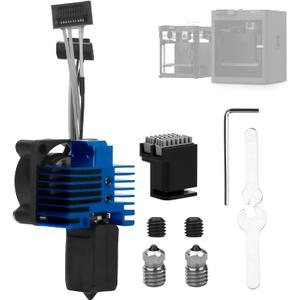 Bamboo Lab p1 p1s Hotend Complete Kit for p1 Series 3D Printer, Full Assembly Blue Hot End with Fan, Thermistor, 0.4mm Hardened Steel Nozzle+2pcs 0.4mm Bimetallic Nozzle