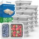 Dealusy 50 Pack (100-Piece) 28 oz Meal Prep Containers Reusable with Lids 2-Compartment, Sturdy Leakproof Food Safe, Microwave Freezer Dishwasher Safe, To Go Take Out Plastic Food Storage, Silver