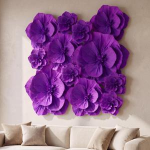 Giant Paper Flowers Artificial Large Paper Flower Decoration for Handcrafted Wall Backdrop Christmas Mexican Wedding Graduation Bridal Shower Birth Party Supplies(Purple,12 Pcs)
