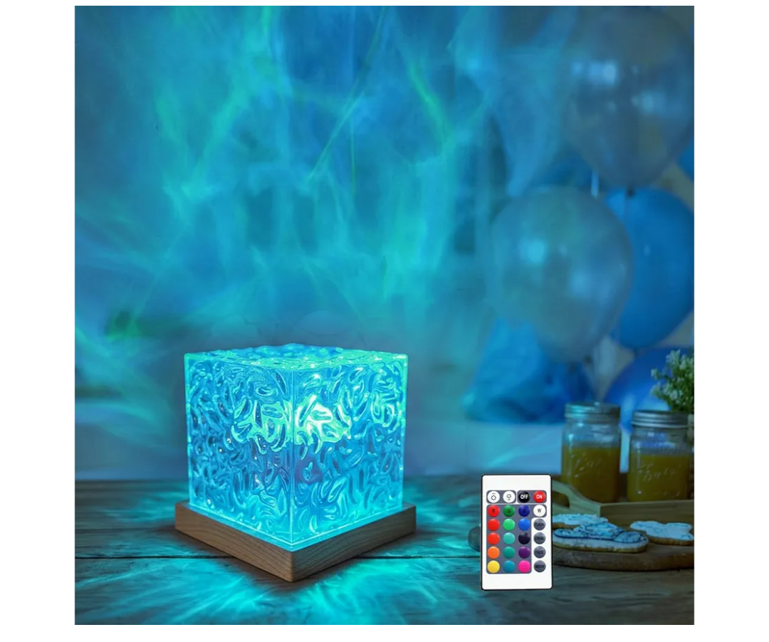 RICHMYC Ocean Wave Projector Light, 16 Colors Gradual Rotating Water Lamp with Remote Control, Beach Decor Sea Themed Northern Lights Projector for Office Bedroom Bar Restaurant