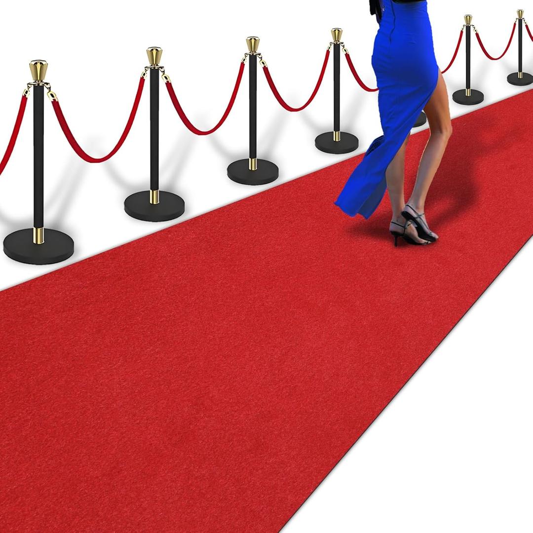 PBHEPJ 3ft x 10ft Red Carpet Runner for Party, TPR Rubber Backed Red Rug, Non-Slip,Extra Thick, Wedding and Events Decorations, Reusable
