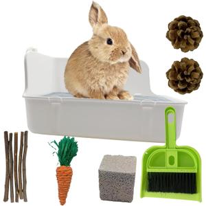 11Pcs Rabbit Litter Box Toilet,Bunny Corner Litter Bedding Plastic Square Grate Guinea Pig Bunny Ferret Hamster Hedgehog, Potty Trainer Bedding Box for Guinea Pig Ferret Hamster Hedgehog (White)