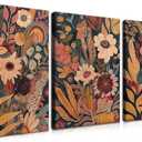 YHCTHT Modern Boho Flower Canvas Wall Art Set of 3 Mid Century Orange Floral Wall Decor, Bohemian Blossom Artwork, Vintage Botanical Prints for Living Room Bedroom Office 16x24in, 24L" x 16W"