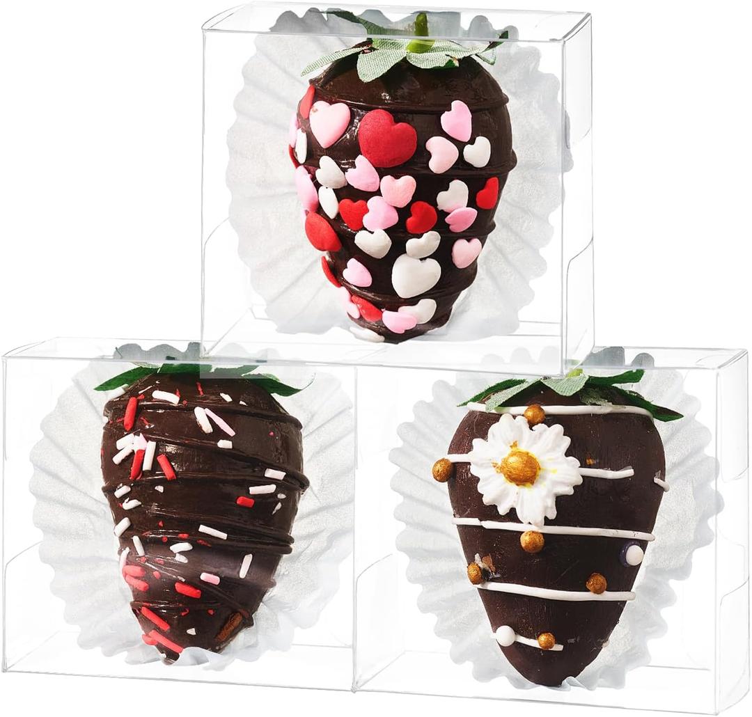 50Pack 2.5x2.2x2Inch Clear Single Strawberry Boxes, Macaron Boxes for 2, Truffles & Small Treats for Wedding, Birthday Party Favors & Holiday Packaging