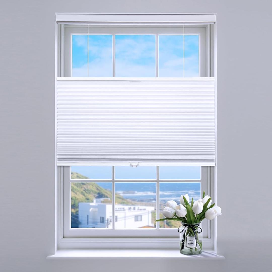 SUNFREE Top Down Bottom Up Cellular Blinds,Cellular Shades Blackout, Honeycomb Window Shade for Windows, 34" W x 36" H, White(Blackout)
