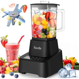 Smoothie Blender, Facelle Countertop Blender for Kitchen, 55 oz Glass blender for smoothies and Shakes, Licuadora, Smoothie maker with touchscreen 3+P Speeds, Cleaning brush  removable SS304 blade (Black)