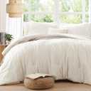 AMBERSPACE King Size Comforter Set White, Tufted Boho Bedding Farmhouse Bed Set, All Season 7 Pieces Bed in a Bag with Sheets, Pillowcases & Shams