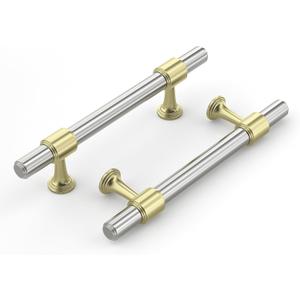 Haliwu 10 Pack Brushed Gold and Nickel Cabinet Pulls, 3 Inch Hole Center Drawer Handles, Two Colors Zinc & Aluminum Alloy for Bathroom and Kitchen Hardware