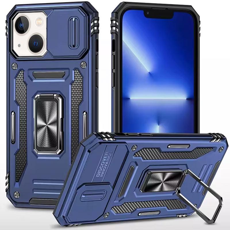 Case for iPhone 13/14 with Sliding Camera Cover & Kickstand, Heavy Duty Military Grade Protection Phone Case, Built-in 360° Rotate Ring Stand, Shockproof Full Body Rugged Case, Navyblue