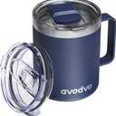 12oz Insulated Coffee Mug with Lid  Includes Two Lids, Stainless Steel Coffee Travel Mug with Handle, Double Wall Vacuum Insulated Camping Mug for Home, Office & Outdoor, Navy Blue
