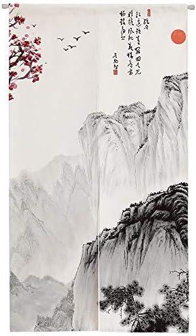 Ofat Home Chinese Traditional Ink Painting Doorway Curtain, Marvelous Mountain Tapestry for Wall Hanging, Japanese Noren Bedroom Partition Kitchen Divider Bathroom Door Decor, 33.5"x 59"