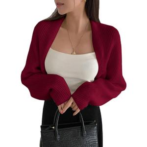 SweatyRocks Women's Open Front Cropped Cardigan Long Sleeve Bolero Shrug Sweater Medium
