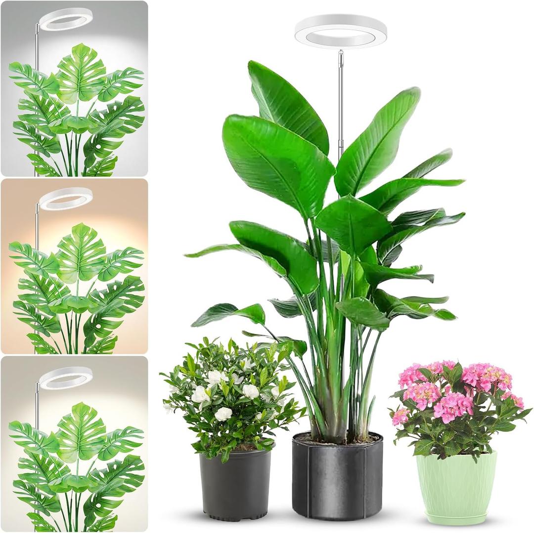 Grow Light, 80 LEDs Full Spectrum Plant Light for Indoor Plants, Height Adjustable 10"-65" Growing Lamp with Auto Timer for 6/12/16Hrs,3 Optional Spectrums,5 Brightness, 1 Pack (6.3in-White-Stake Only)