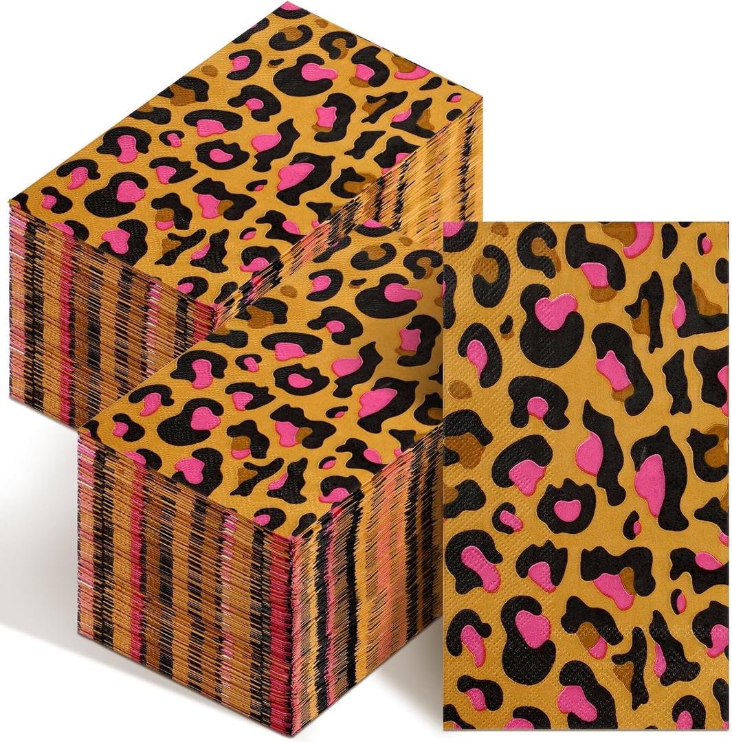 Zonon Leopard Print Guest Napkins Animal Disposable Guest Hand Towels Bathroom Cocktail Dinner Decorative Paper Napkins for Christmas Party Bridal Baby Shower Wedding Restaurant(Leopard,200 Pcs)