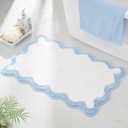 DyeFury Luxury Cute Bathroom Rugs, White Bath Mat W/Blue Scalloped Edge, Microfiber Aesthetic Trendy Funky Fun Preppy Rug, Extra Soft Bathroom Mat Non-Slip for Tub, Shower, and Bath Room 30'' x 20''
