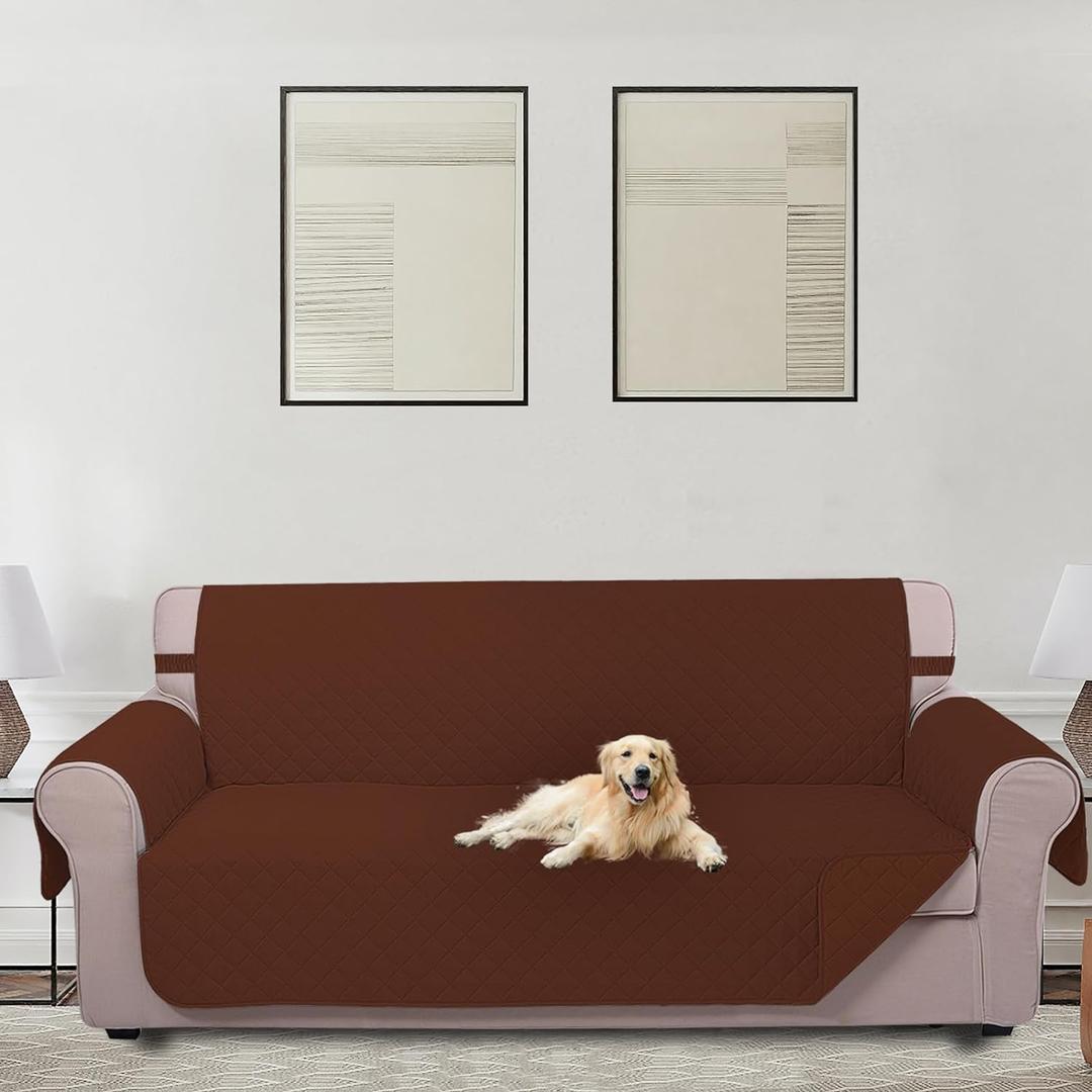 U-NICE HOME Reversible Sofa Cover Couch Cover for Dogs with Elastic Straps Water Resistant Furniture Protector for Pets Couch Cover for 3 Cushion Couch (Sofa, Brown/Brown)