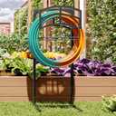 Fire Beauty Heavy-Duty Portable Garden Hose Holder with Storage Basket,120+ lbs Capacity, Holds 180ft 1/2" Hose,Dual Support Rods & Rustproof Screws,Modern Geometric Design