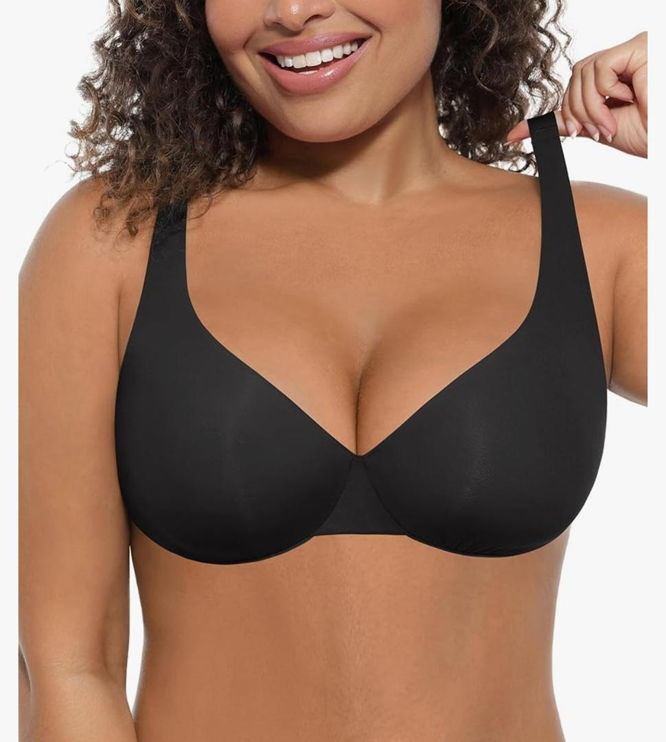FeelinGirl Bras for Women Unlined No Padding Comfort Underwire Full Coverage Seamless Plunge Everyday Bras 34DD