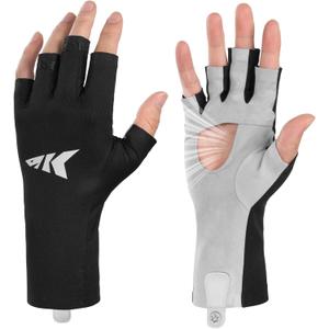 KastKing Ultimate Angler Fingerless SPF Sun Gloves, UPF50+ Sun Protection Fishing Gloves, Hydrocool Technology, Open Palm Design, Extended Cuff UV Protection Gloves for Fishing, Hiking, and Cycling (Small-Medium, Master Collection)