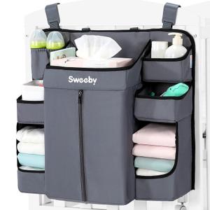 Sweeby Diaper Organizer for Changing Table and Crib - Nursery Diaper Stacker Hanging Caddy for Baby Essentials (Grey)